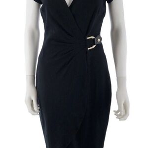 Cache Black Bodycon  Faux WrapMidi Dress with Buckle Detail 8